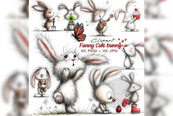 Download Whimsical Bunny Clipart Set - Bunny clipart Collection