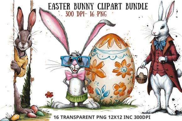 Download Whimsical Easter Bunny Clipart Bundle - Bunny clipart Collection
