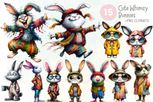 Download Cute Whimsical Bunny Clipart PNG Set - Bunny clipart Collection