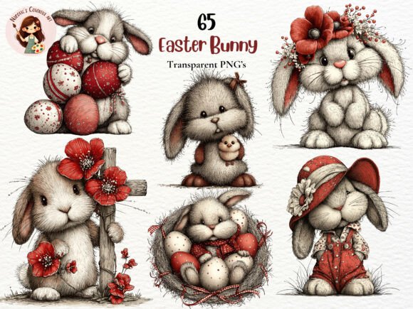 Download Whimsical Easter Bunny Clipart Bundle - Bunny clipart Collection