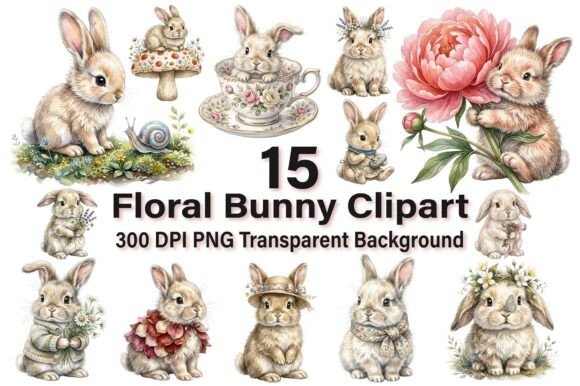 Download Cute Watercolor Floral Bunny Clipart - Bunny clipart Collection