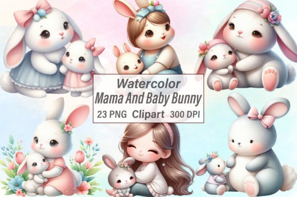 Download Watercolor Mama and Baby Bunny Clipart - Bunny clipart Collection