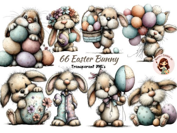 Download Whimsical Easter Bunny Clipart Bundle - Bunny clipart Collection