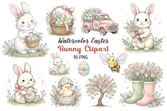 Download Watercolor Easter Bunny Clipart 16 PNGs - Bunny clipart Collection