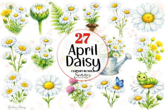Download April Daisy Spring Clipart Bundle PNG - April Collection