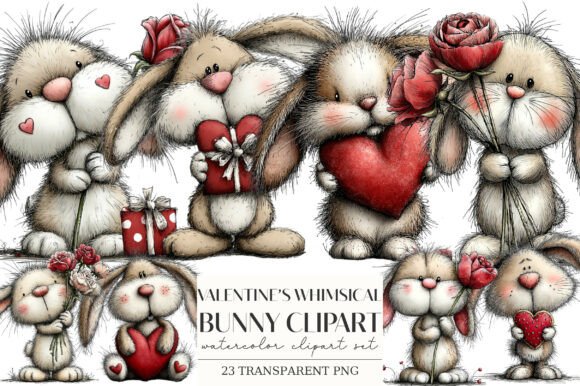 Download Valentines Whimsical Bunny Clipart - Bunny clipart Collection
